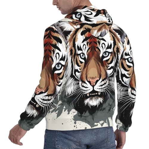 Men's Fleece Pullover Hoodie Long Sleeve Hooded Black and white doodle tiger Sweatshirt Casual Shirts With Pockets 3X-Large4
