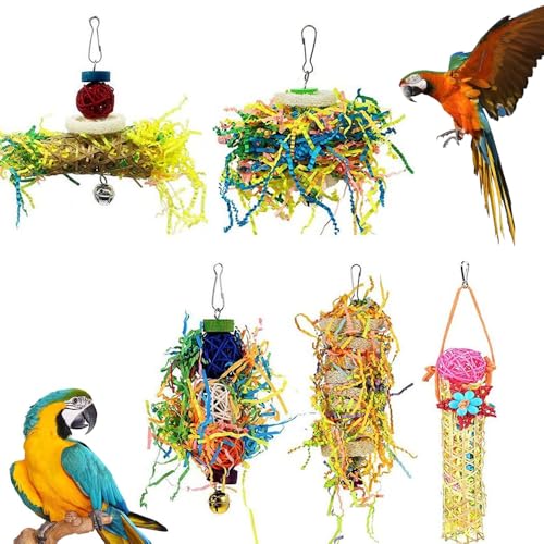 5 pcs bird shredding toys parrot cage foraging hanging toys - suitable for small parakeets cockatoos long tailed parrots love birds Finchs parrots chewing hanging cage accessor