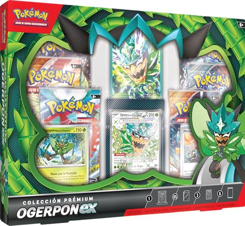 Pokémon Colección prémium Ogerpon ex de JCC Pokémon (3 Cartas holográficas y 6 Paquetes de Mejora)