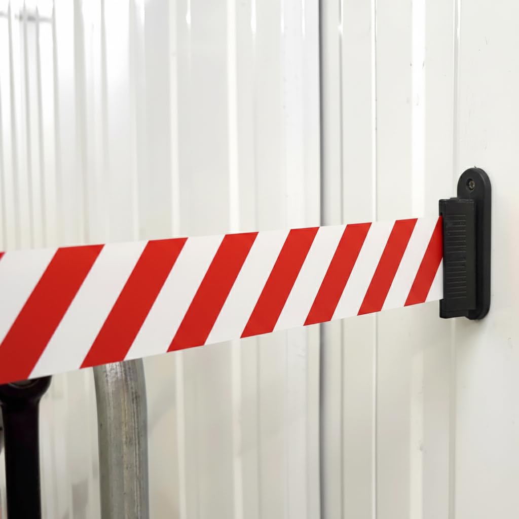Barrière rétractable murale rouge/blanche de 2 m, cordon de sécurité pour barrière de file d'attente à dérouler