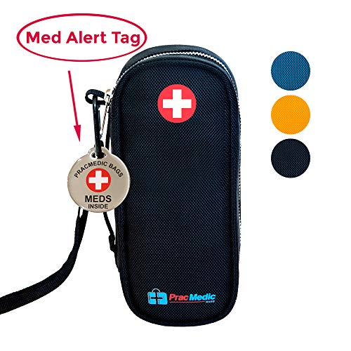 PRACMEDIC EpiPen Medicine Case for Emergencies - Fashionable, Insulated, Black, 8â€ - Storage Bag Holds 2 EpiPens, Auvi Q, Antihistamines and Medicine - Easy Access (with Tag)