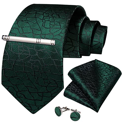 Image of DiBanGu Mens Silk Necktie Solid Color Tie and Pocket Square Cufflink Tie Clip Set Woven Plain Ties for Men Wedding Party
