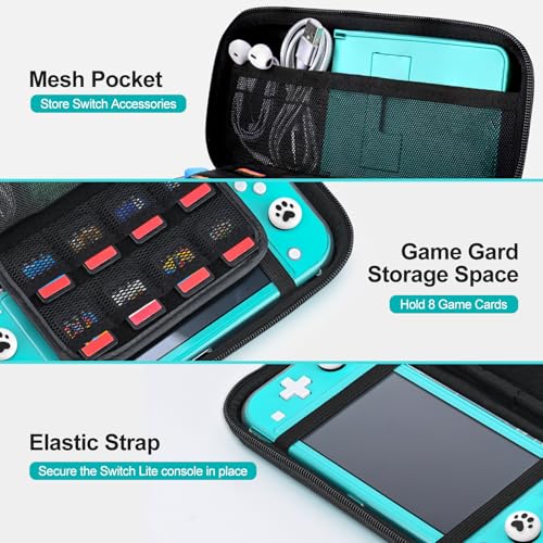 Image of innoAura Switch Lite Case 12-in-1 Accessories Bundle for NS Switch Lite (2019), with Protective Carrying Case, Hand Strap, Screen Protector & Cute Thumb Grips, Black