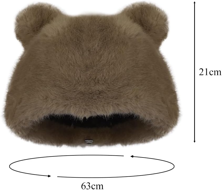 Women Faux Fur Bucket Hat Cute Bear Fisherman Hat Plush Warm Fuzzy Animal Ear Beanie Cap - Image 4