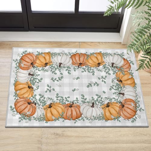 Amazon.com: Artoid Mode Orange Pumpkins Eucalyptus Leaves Fall Area Rug ...
