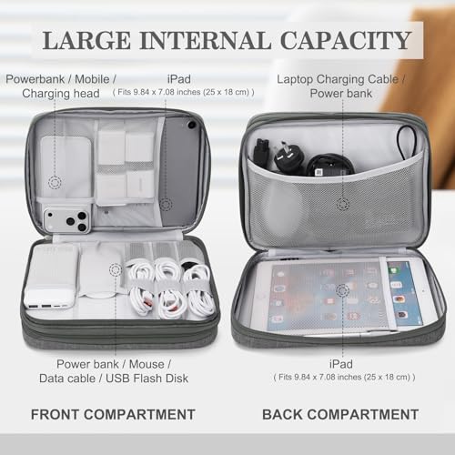 Image of FYY Electronic Organizer, Extra Large Travel Cable Organizer Bag Pouch Portable Waterproof Double Layers All-in-One Storage Bag for iPad, Cable, Power Bank, Laptop Charger for Office /Home, Dark Grey