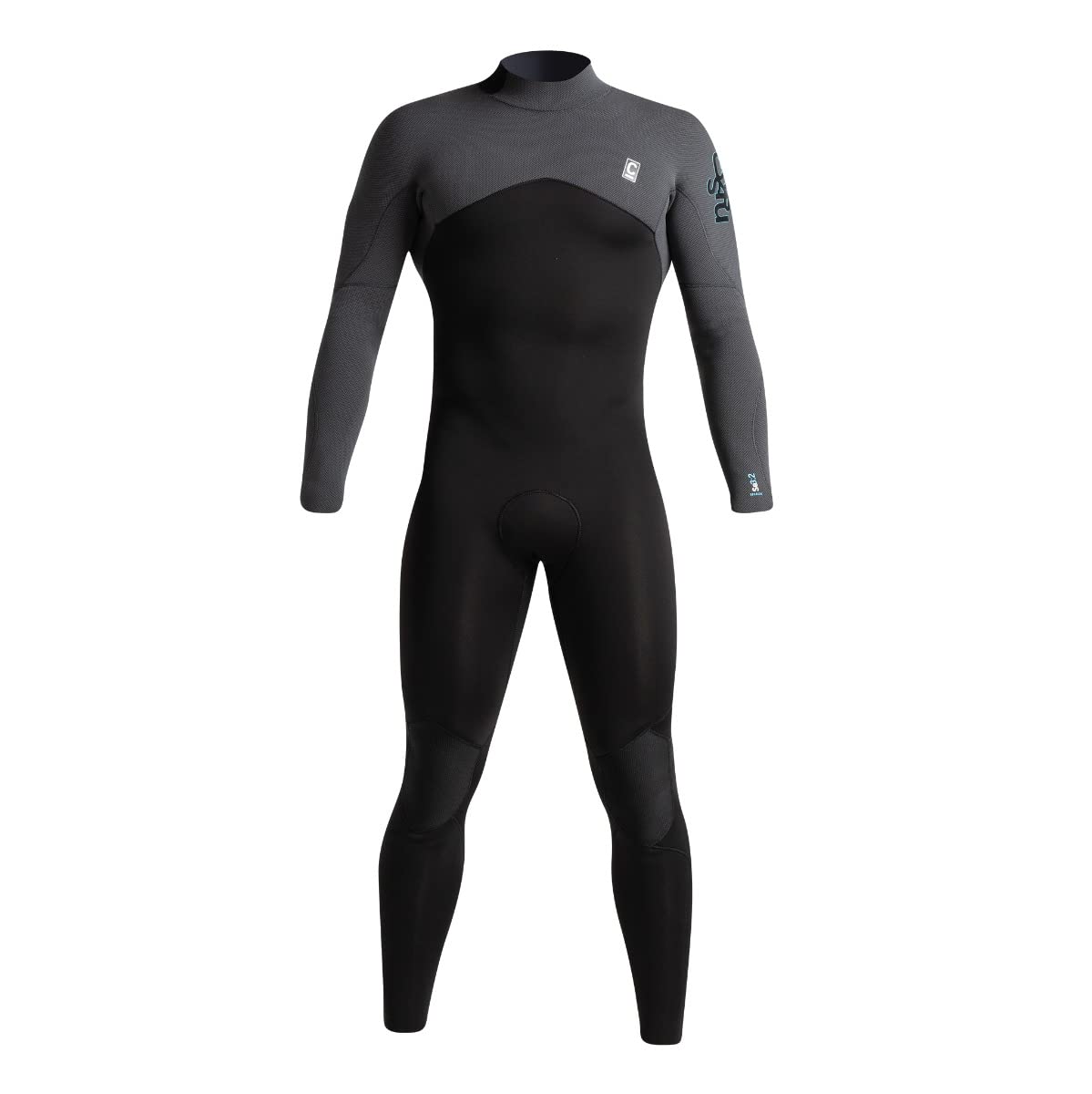 2023 C-Skins Mens Session 3/2mm GBS Back Zip Wetsuit - Black Charcoal Diamond Ultra Cyan - Easy Stretch