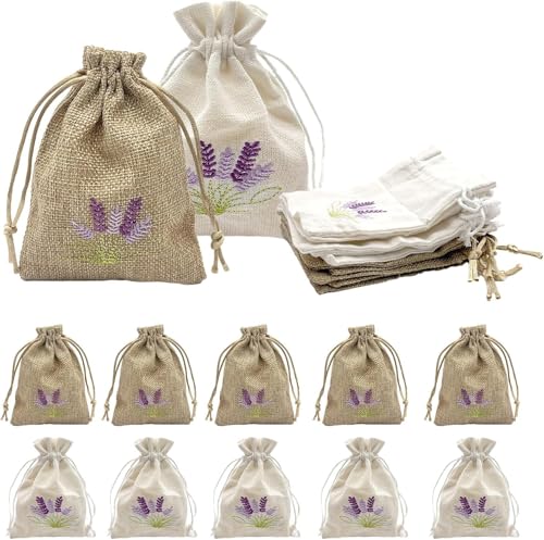 Lot de 10 sachets de parfum lavande vides à remplir - Sachets en toile de jute avec cordon de serrage - Sac de lavande séché naturel pour bijoux de mariage,...