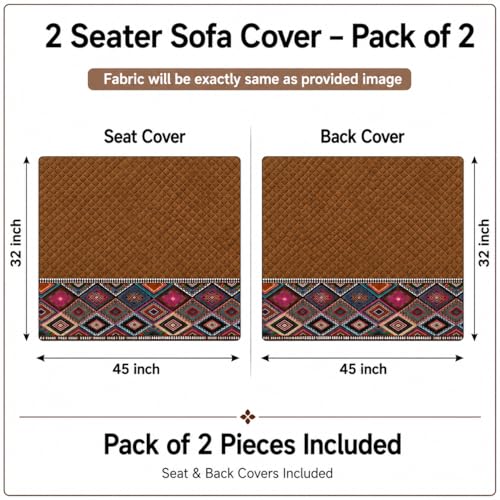Image of KINGLY Sofa Cover 2 Seater Fully Covered | Stretchable Anti-Slip Slipcover | Washable Furniture Protector | Royal Gold | Set of 2 | Seat & Back |