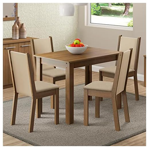 Conjunto Sala de Jantar Cíntia Madesa Mesa Tampo de Madeira com 4 Cadeiras - Rustic/Crema/Pérola