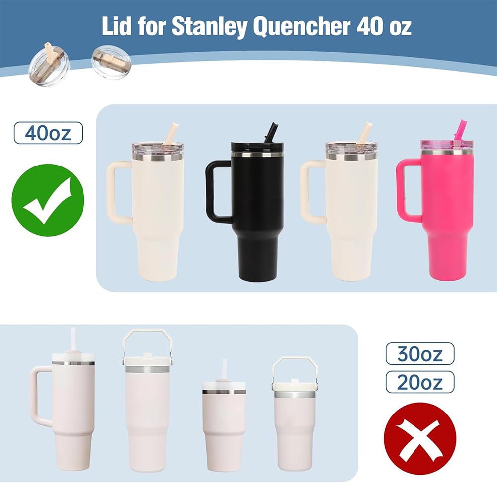 2 coperchi di ricambio per tazza Stanley Cup da 40 oz, coperchio riutilizzabile a prova di perdite, coperchio di ricambio con cannuccia (beige-A