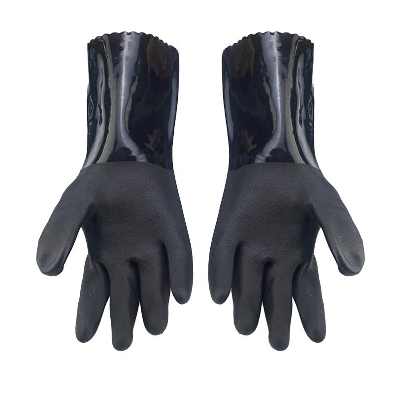 Guantes de trabajo de seguridad resistentes a químicos, antideslizantes, resistentes al agua y al aceite de palma, color negro, 28cm-30cm, 5 pares
