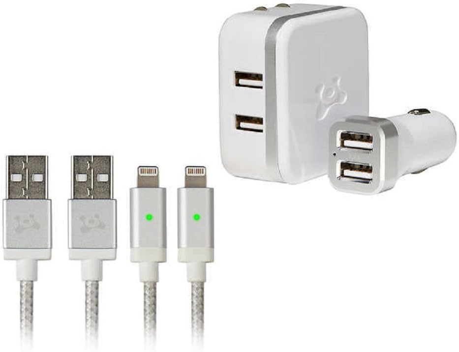Ubio Labs high Speed Lightning Cable kit for iPhone/iPad/iPod. Long six Foot (6’) Braided Charge/sync Cord with Dual Full Speed USB Wall and car Charger 4.8A (24W) for Fast Charge Led Indicatcator