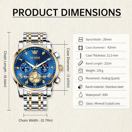 Image of OLEVS Watches for Men Dress Chronograph Luxury Stainless Steel Big Face