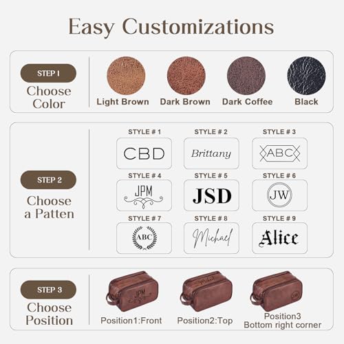 Personalized Leather Toiletry Bag for Men, Large Travel Shaving Dopp Kit Water-resistant Toiletries Organizer PU Leather Cosmetic Bags For Groomsmen Gifts Custom Laser Engraved Leather Gift3