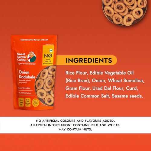 Image of Sweet Karam Coffee Onion Kodubale (Ring Murukku) - 200grams | No Maida, Palm Oil or Preservatives | Authentic South Indian Chakli Snack | Crispy Tea-Time Namkeen | Homemade & Flavorful Recipe