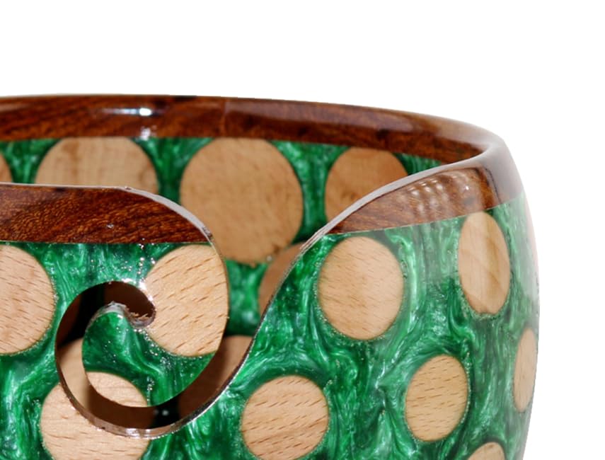 Image of Wooden Yarn Bowl for Knitting, Resin, and Wooden Mix Knitting Yarn Holder, Large Crochet Yarn Storage Bowl Cute Mother's Day Gift