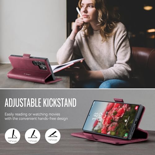 Cracedily Wallet Case for Samsung Galaxy S24 Ultra Leather Wallet Flip Cover with Card Holder, Kickstand, Magnetic Closure, RFID Blocking TPU Shockproof Phone Case Compatible with S24 Ultra, Red - image 5