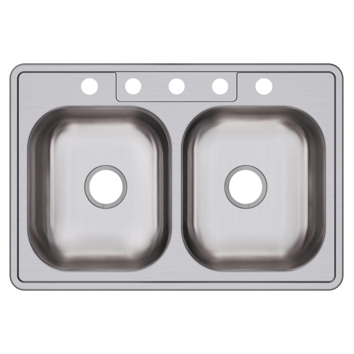 Dayton Stainless Steel 33" x 22" x 6-9/16", 5-Hole Equal Double Bowl Drop-in Sink