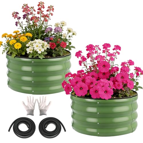 Cfythyab 2-Pack Raised Beds for Garden – 60x30cm Round Steel Planter Box with Safety Edging, Outdoor Raised Planters for Vegetables, Flowers & Herbs, Bottomless Metal Garden Bed