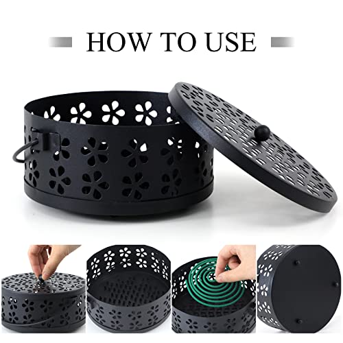 Portable Coil Incense Holder, Coil Incense Holder With Lid And Handle, Round Fireproof Incense Holder, Coil & Incense Burner For Indoor And Outdoor (Black) #TOP3