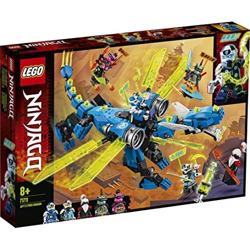 LEGO 71711 NINJAGO Jays Cyber-Drache Mech, Bauset mit den Minifiguren Jay, Nya und Unagami