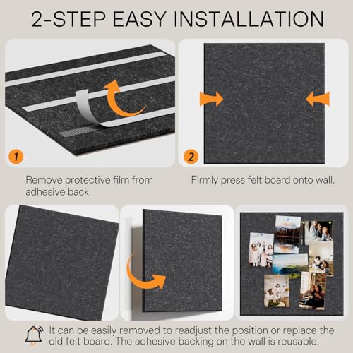 Image of MaxGear Extra Large Bulletin Board 72 inch x 48 inch, Dark Gray Felt Wall Tiles