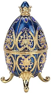 Enameled Faberge Egg, Hand Painted Enameled Jewelry Box Faberge Egg Decorative Hinged Jewelry Trinket Box for Home Desktop Decor Gifts