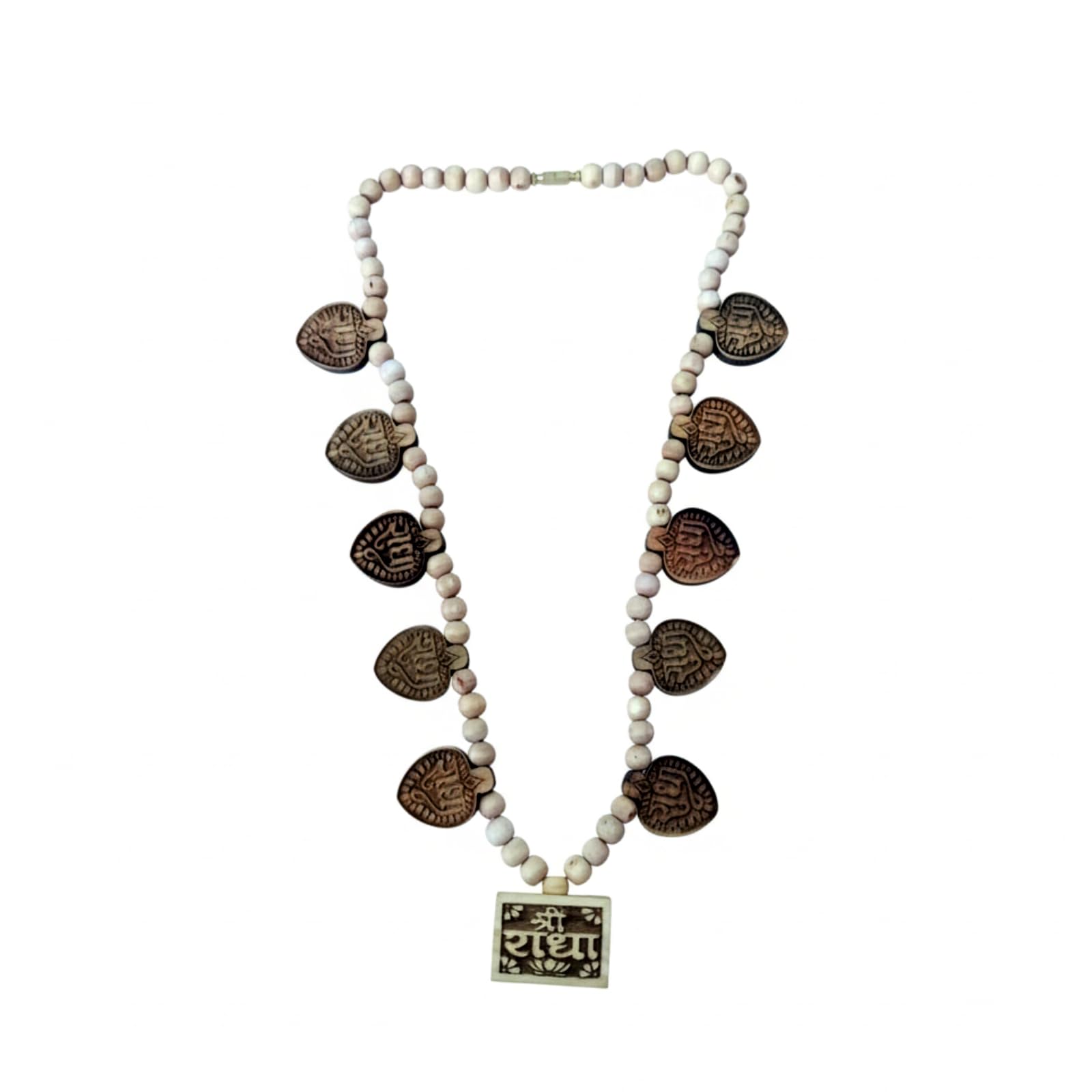 Shri Radha Naam Bhakt Tulsi Mala | Handcrafted Dark Brown Tulsi Wood Haar with Radha Heart Charms | Spiritual Wear Necklace – 15 Inch-image-41