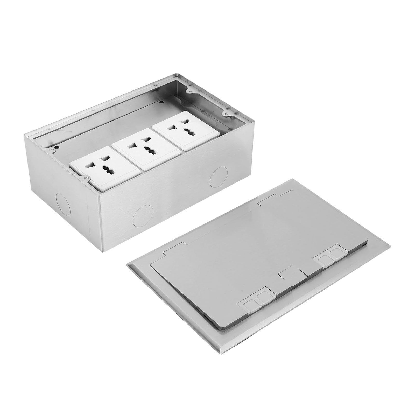 Ausla Presa da Pavimento Kit Scatola di Derivazione da Incasso a Pavimento in Acciaio Inossidabile con 3 Prese Multifunzionali a 3 Poli Presa da Incorporata 16A 4000W per Ufficio, Hotel, Scuola, Casa