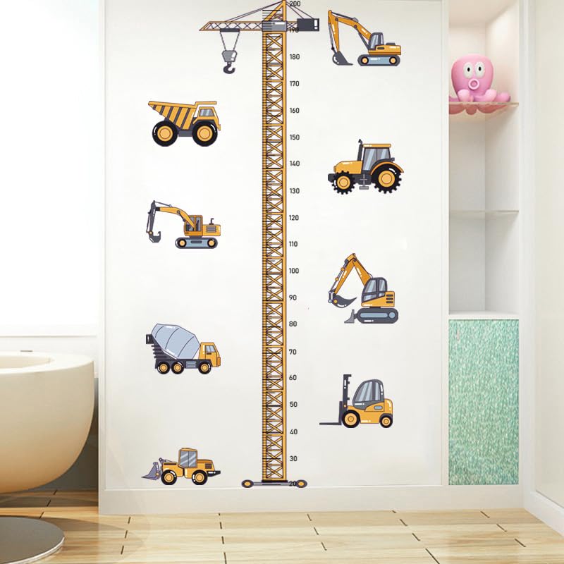 HGDESIGN® Wall Sticker Height Chart Tape Measure Tree Construction Vehicle Wall Sticker Wall Decoration for Children's Room Baby Room Child Baby Boy Girl (B) - Image 2