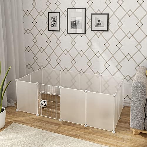 EUGAD rabbit run guinea pig run hamster playpen bunny puppy enclosure exercise fence with door diy white 12 Panels (35x45cm/panel) 142 x 72 x 45 cm 0009WL