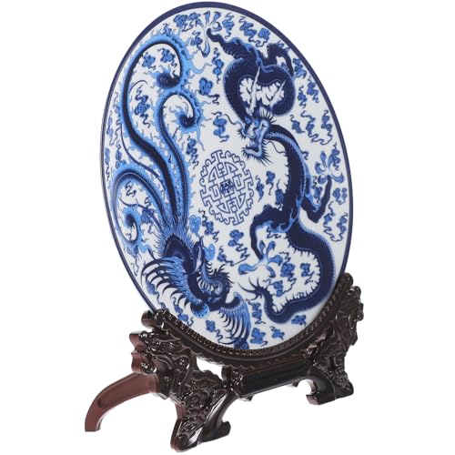 Plato decorativo de cerámica azul Veemoon, porcelana tradicional china con acabado exclusivo 2