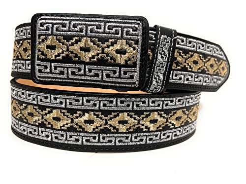 Men's Silver and Gold Color Embroidered Western Belt, Cinto Charro Bordado Color Plata y Oro.2