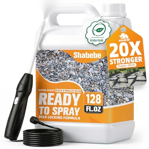 Shabebe Rock Glue for Landscaping with Electric Sprayer, 1 Gallon Ready-to-Spray Mulch & Gravel Binder, Non-Toxic & Pet-Safe Mulch Glue for Landscaping, Clear-Drying Permeable for Pea Gravel, Pebble