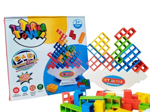 Image of V Enterprises Tetra Tower Game 32 Pcs Stack Tower,Swinging Tower, Swing Stack High Child Balance Building Block 2 Players+Interactive STEM Toy for Family, Travel Parties for Adults & Kids