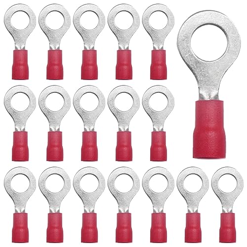 CEEYSEE 100 Pezzi Anello Capocorda Elettrico Terminale Connettori Elettrici Diametro Foro M6 Crimpare Connettori – Per Cavi Da 0,5 – 1,5 mm² (Rosso/YPRH6)