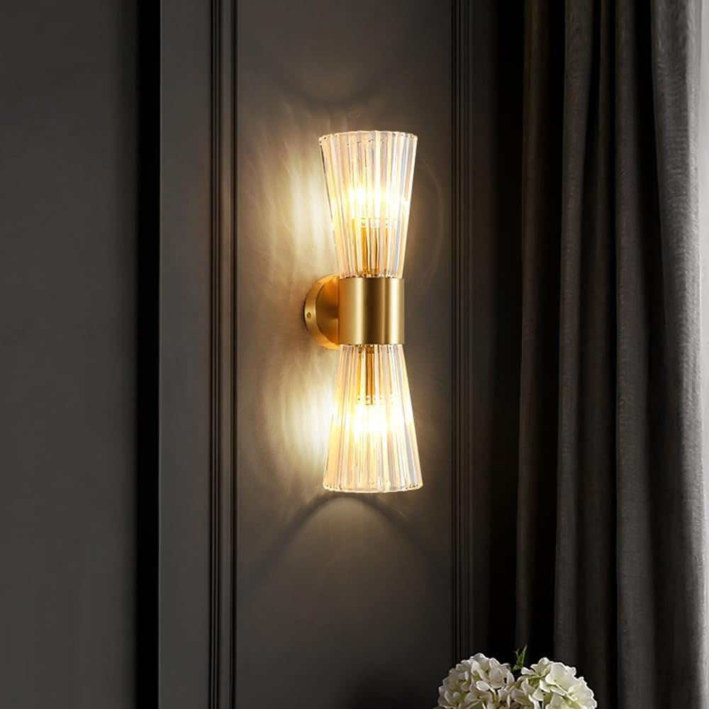 Modern Home Decoration Corner Crystal Glass LED Wall Lamp Indoor Lights Up Down Wall Sconce Gold Bathroom Dressing Table Light Fixture Long Linear Hallway Wall Lamp for Bedroom Bedside