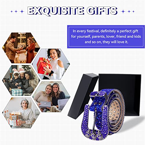 Tinidi Western Rhinestone Skull Belt Bling Bling Crystal Men Women Diamond Studded Leather Belt For Jeans Pants (Blue, Fit Waist 34-36 Inches) #TOP7