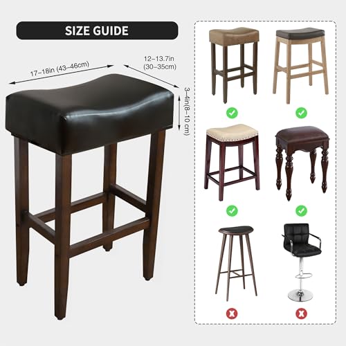 Image of 4 PCS Waterproof Rectangular Bar Stool Covers 14x18X4 Faux Leather Stretch Rectangle Saddle Stool Covers Heavy-Duty for Kitchen Counter & Lab Washable-Black