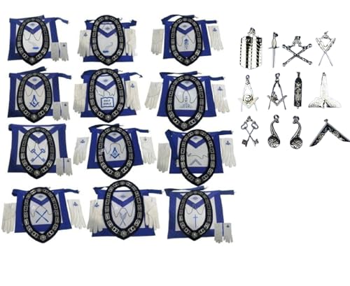 Precious Moon Masonic Blue Lodge Free Masons Officer Aprons 12 Chain Collar 12 Jewels 12 Gloves Set Of 12