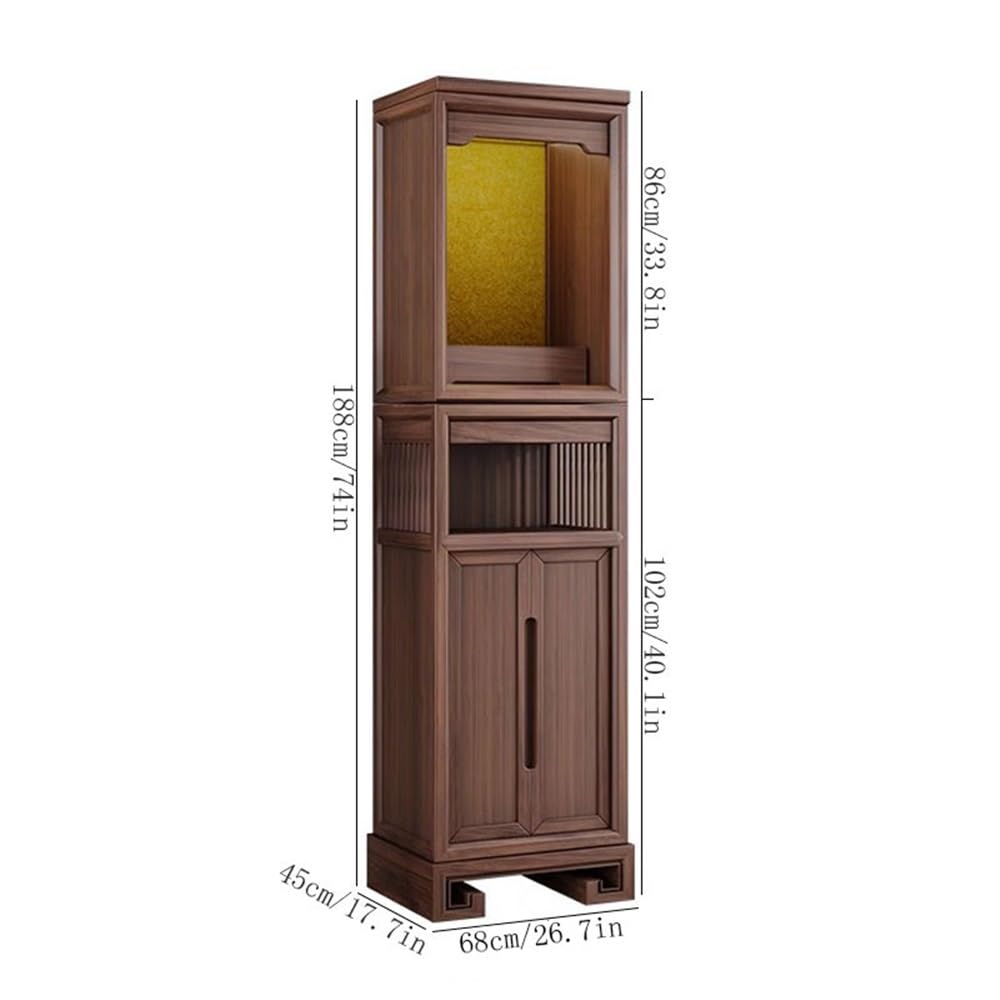 Mesa del Altar del Santuario Gabinete Vertical de Nogal Negro, Estilo Chino, Sencillo y con un Toque decoración Budista