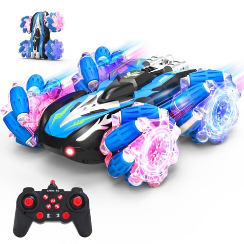 ラジコン ラジコンカー 子供向け スタントカー RCカー おもちゃ 車 リモコンカー 4WD 四輪駆動 USB直接充電式 LEDライト 両面走行 360度回転 45°走行 左右横滑り 2.4Ghz無線操作 知育玩具 小学生 中学生 贈り物 誕生日 プレゼント こどもの日 技適認証済み