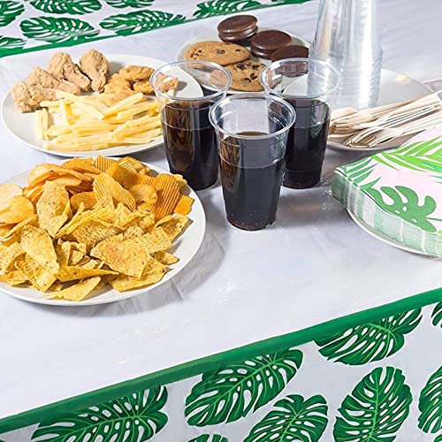Image of BLUE PANDA Tropical Leaves Tablecloths - 3 Pack, 54 x 108 in, Green /White Plastic - Baby Shower Tablecloth for Luau Party Decoration & Safari Decoration
