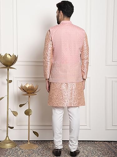 Image of Sojanya (Since 1958 Men'S Silk Blend Kurta Pyjama & Nehru Jacket Combo