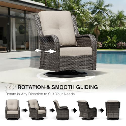 Image of Joyside Swivel Patio Chairs Set of 2, Wicker Patio Furniture with High Back, Deep Seating, Wide Armrest, Thickened Cushions, Outdoor Rattan Furniture for Deck, Porch Use