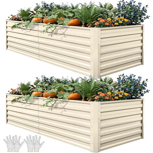 YITAHOME 6x3x2ft 2pcs Large Raised Garden Bed Kit, Galvanized Metal Planter Box with Gloves, Support Rod, Outdoor Above Ground Planters for Plants Veg