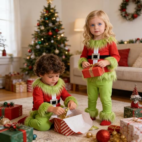 Disfraz navideño bebé niño niña Santa Claus verde 2 piezas miniatura 2