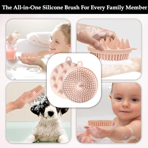 Image of GLUN Bath Brush 2 in 1 Exfoliating Body Brush, Premium Silicone Brush for Use in Shower, Head Scrubber and Scalp Massager