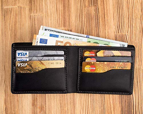 Genuine 100% Real Leather Handmade Wallet -Wallet for Men - Viking Accessories Men Nordic Gifts Thor Mjolnir Hammer Embossed Wallet - Mens Wallets Bifold Leather - RFID Blocking Black Leather Wallet km4